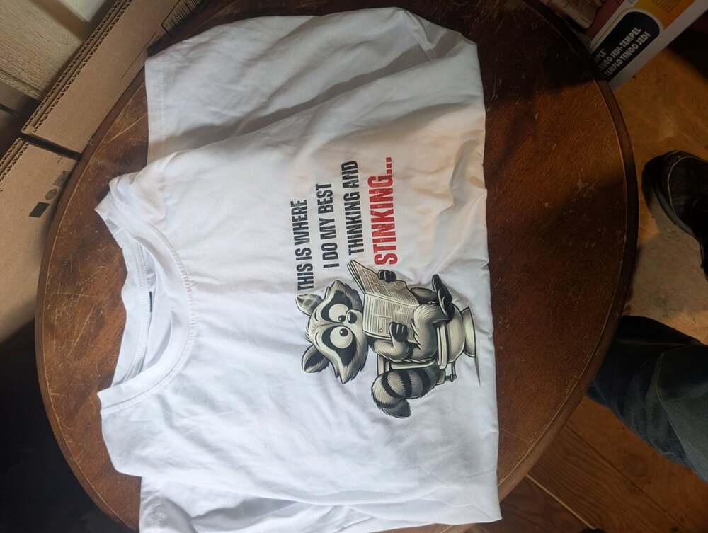 Gildan Funny Raccoon Toilet Reading Graphic T-Shirt White